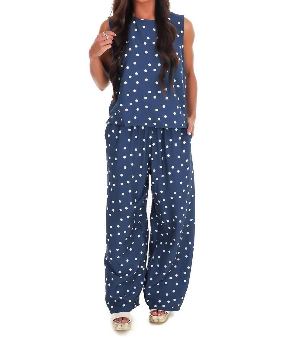 NEW SHE + SKY sweet talk polka dot tank top in dusty blue